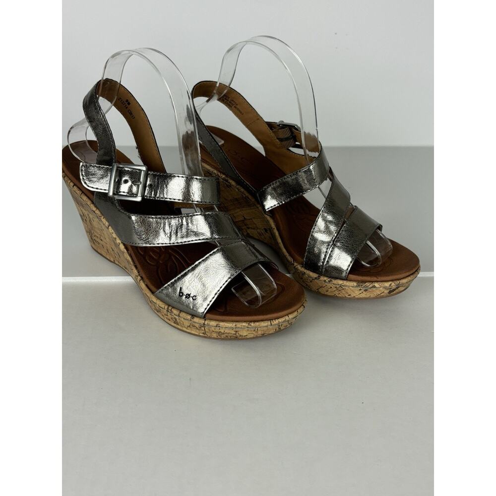 BOC Metallic Silver Cork Wedge Slingback Sandals Sz 9 Faux Leather Boho Comfort‎ - Picture 3 of 14